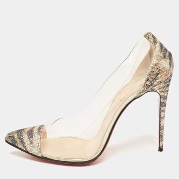 Pre Owned Christian Louboutin Metallic Glitter and PVC New Debout Pointed Toe Pumps Size 40.5