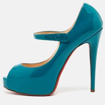 Pre Owned Christian Louboutin Blue Patent Bana Pumps Size 38.5