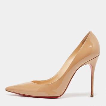 Pre Owned Christian Louboutin Beige Patent Leather So Kate Pumps Size 37