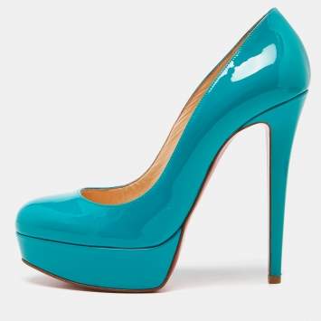 Pre Owned Christian Louboutin Green Patent Leather Bianca Platform Pumps Size 38