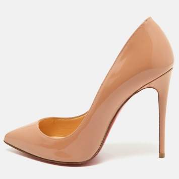 Pre Owned Christian Louboutin Beige Patent Leather Pigalle Pumps Size 35.5