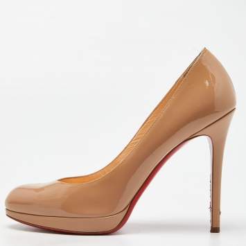 Pre Owned Christian Louboutin Beige Patent Leather New Simple Round Toe Pumps Size 39