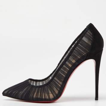 Pre Owned Christian Louboutin Black Tulle and Suede Follies Draperia 100 Pumps Size 39