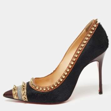 Pre Owned Christian Louboutin Black Calf Hair and Leather Malabar Hill Pumps Size 36