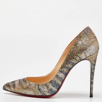 Pre Owned Christian Louboutin Gold/Silver Glitter Sirene Pigalle Follies Pumps Size 38
