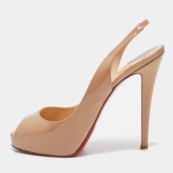 Pre Owned Christian Louboutin Beige Patent Leather No Prive Slingback Pumps Size 41