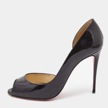 Pre Owned Christian Louboutin Black Patent Leather Demi You D'orsay Peep Toe Pumps Size 38