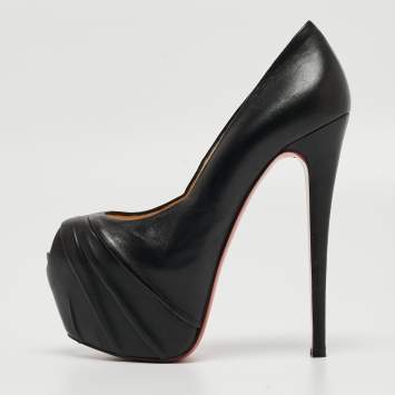 Pre Owned Christian Louboutin Black Leather Highness Peep Toe Pumps Size 38