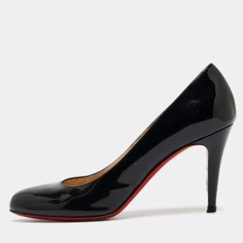 Pre Owned Christian Louboutin Black Patent Leather Simple Pumps Size 39.5