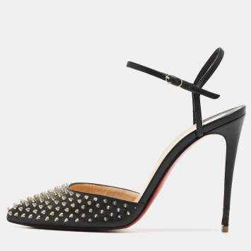 Pre Owned Christian Louboutin Black Leather Baila Ankle Strap Pumps Size 40