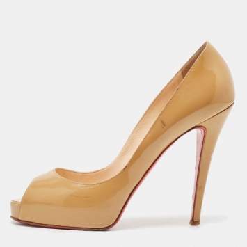 Pre Owned Christian Louboutin Beige Patent Leather Very Prive Pumps Size 39.5
