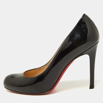 Pre Owned Christian Louboutin Black Patent Leather Simple Pumps Size 36.5