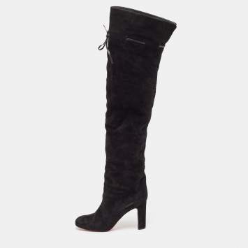 Pre Owned Christian Louboutin Black Suede Riding Over The Knee Length Boots Size 40
