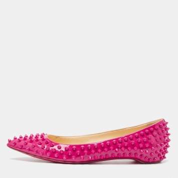 Pre Owned Christian Louboutin Pink Patent Leather Pigalle Spikes Ballet Flats Size 40