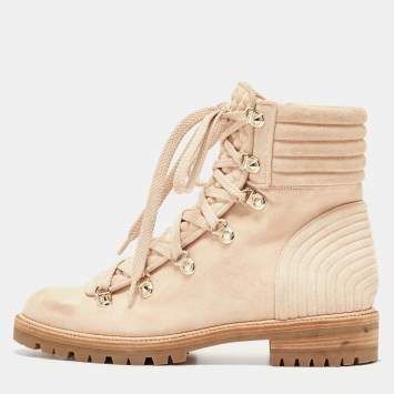 Pre Owned Christian Louboutin Beige Quilted Suede Mad Combat Boots Size 39
