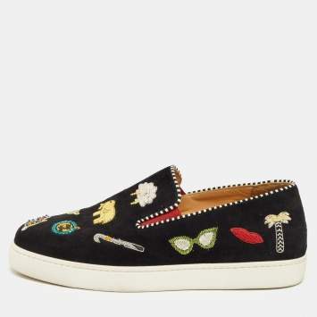 Pre Owned Christian Louboutin Black Suede Pik N Luck Sneakers Size 38