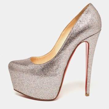 Pre Owned Christian Louboutin Silver Glitter Daffodile Pumps Size 37.5