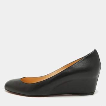 Pre Owned Christian Louboutin Black Leather Ron Ron Wedge Pumps Size 40