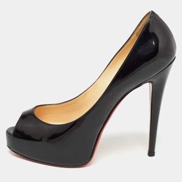 Pre Owned Christian Louboutin Black Patent Leather Very Prive Pumps Size 38