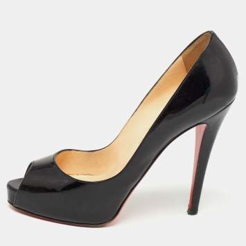 Pre Owned Christian Louboutin Black Patent Leather Very Prive Pumps Size 39