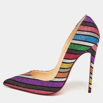 Pre Owned Christian Louboutin Multicolor Glitter Accents Pumps Size 38