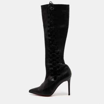 Pre Owned Christian Louboutin Black Leather Sempre Knee Length Boots Size 37