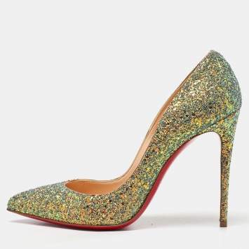 Pre Owned Christian Louboutin Gold/Green Glitter Pigalle Follies Pumps Size 40.5