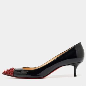 Pre Owned Christian Louboutin Black/Burgundy Patent Leather Geo Spike Pumps Size 41