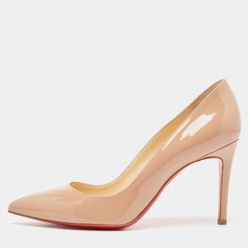 Pre Owned Christian Louboutin Beige Patent Leather Pigalle Pumps Size 37.5