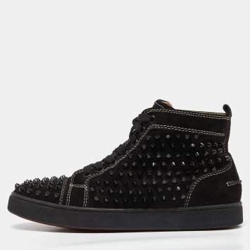 Pre Owned Christian Louboutin Black Suede Spike High Top Sneakers  Size 40
