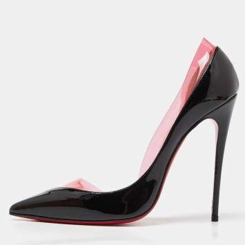 Pre Owned Christian Louboutin Black/Pink Patent Leather and PVC Miss Rigidaine Pumps Size 38