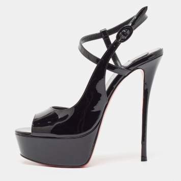 Pre Owned Christian Louboutin Black Patent  So Jenlove Ankle Strap Sandals Size 39