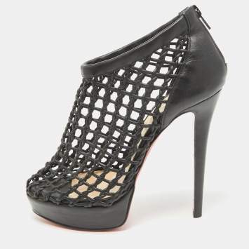 Pre Owned Christian Louboutin Black Leather Coussin Ankle Booties Size 39