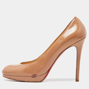 Pre Owned Christian Louboutin Beige Patent New Simple Pumps Size 39.5