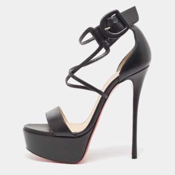 Pre Owned Christian Louboutin Black Leather Choca Sandals Size 37.5