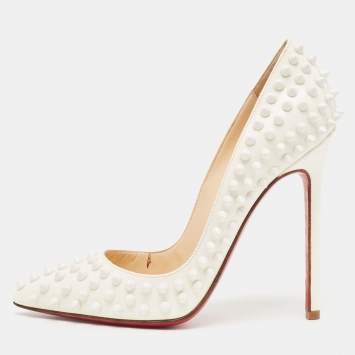 Pre Owned Christian Louboutin White Patent Leather Pigalle Spikes Pumps Size 36.5