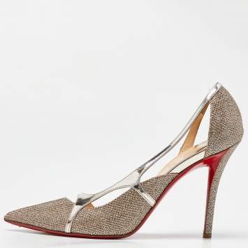 Pre Owned Christian Louboutin Metallic Gold Glitter And Lamé Fabric Edith D'orsay Pumps Size 38.5