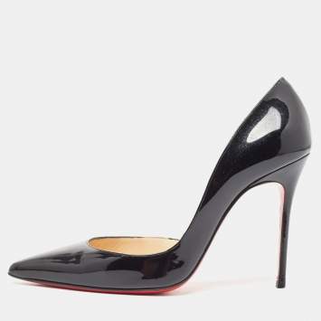 Pre Owned Christian Louboutin Black Patent Leather Iriza Pumps Size 37.5