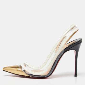 Pre Owned Christian Louboutin Tri Color Patent Leather and PVC Paralili Slingback Pumps Size 37.5