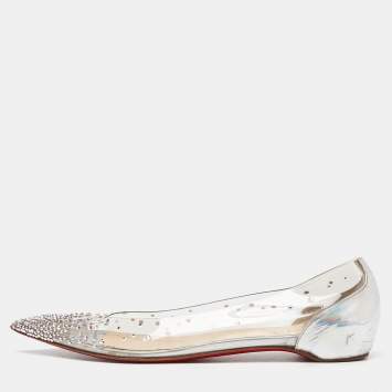 Pre Owned Christian Louboutin Transparent PVC and Patent Leather Follies Strass Ballet Flats Size 40