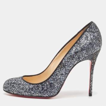 Pre Owned Christian Louboutin Two Tone Coarse Glitter Fifi Pumps Size 38