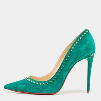 Pre Owned Christian Louboutin Green Suede Anjalina Pumps Size 37.5