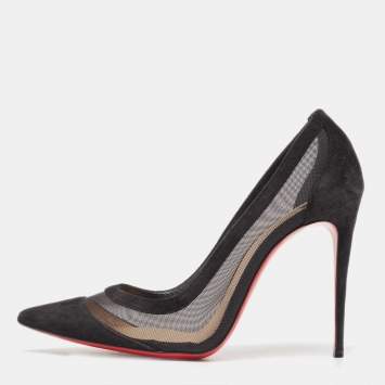 Pre Owned Christian Louboutin Black Suede and Mesh Galativi Pumps Size 38
