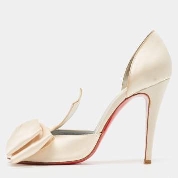 Pre Owned Christian Louboutin Cream Satin T-Dorcet Pumps Size 38.5