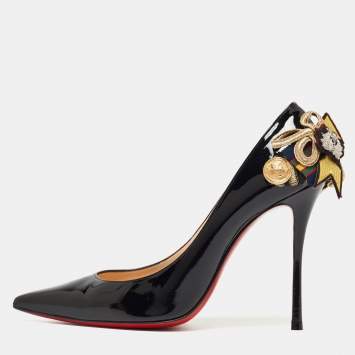 Pre Owned Christian Louboutin Black Patent Leather Galonna Pumps Size 39