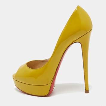 Pre Owned Christian Louboutin Green Patent Lady Peep Pumps Size 38