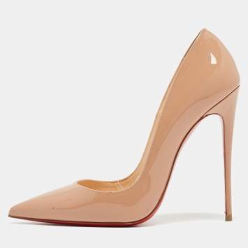 Pre Owned Christian Louboutin Beige Patent Leather So Kate Pumps Size 38