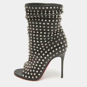 Pre Owned Christian Louboutin Black Leather Guerilla Ankle Boots Size 37.5
