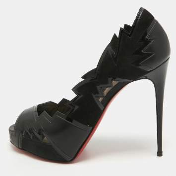 Pre Owned Christian Louboutin Black Leather and Mesh Explozina Pumps Size 40