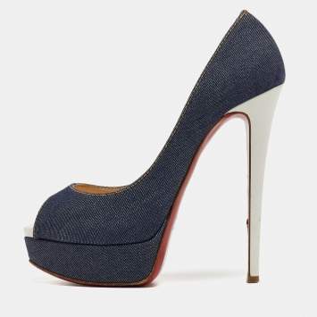 Pre Owned Christian Louboutin Blue Denim Lady Peep Pumps Size 38.5